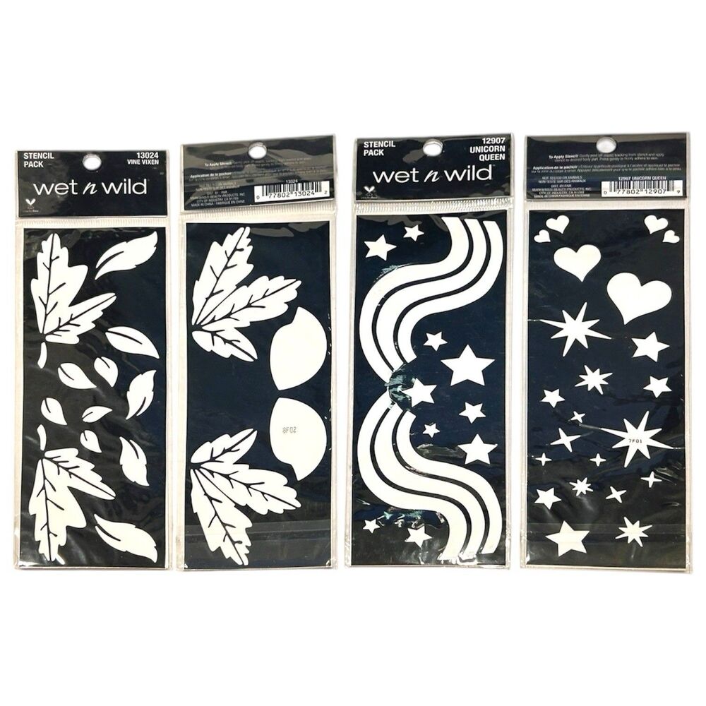 4x Wet n Wild Stencil Pack Vine Vixen 13024 and Unicorn Queen 12907